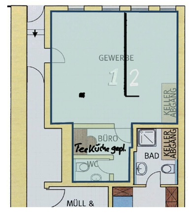 Grundriss einer Gewerbeeinheit in Esslingen zur Vermeitung